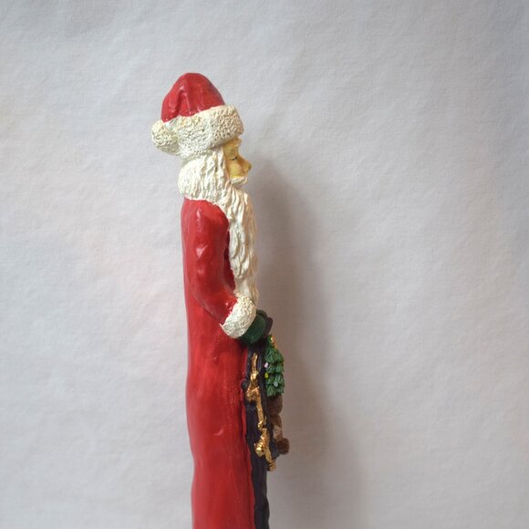 Vintage Resin Skinny Santa Claus Figure With Black Toy Sack Teddy Bear Presents - Picture 7 of 11